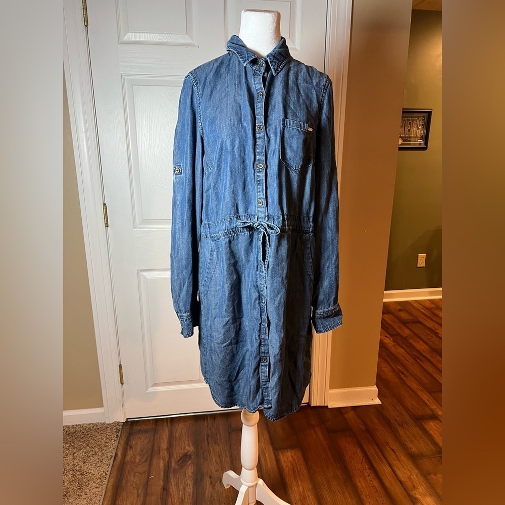 Calvin Klein Women's Size Medium Chambray Shirt Dress Fall Casual Work Wear